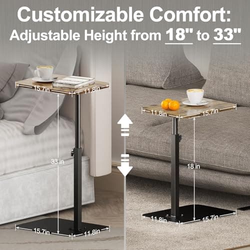 HzTinT TV Tray Side Table Sofa Tray for Couch Heavy Metal Base Swivel/Adjustable Height, Sofa Bed Bathroom Living Room, Study TV Tray C Shaped End Table Food Snack Trays for Eating Small Spaces