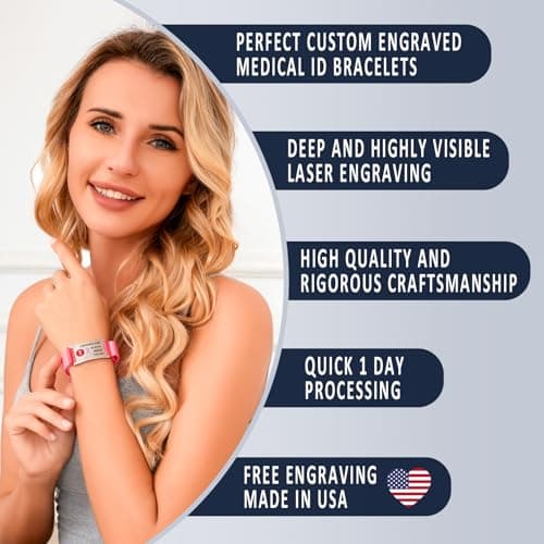 Divoti Lymphedema Medical Alert Bracelet for Women - Custom Engraved Stainless Steel ID Band - Alert: NO BP/IV/Needles This Arm - Medical Jewelry for Post-Mastectomy Care |9"