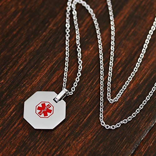 My Identity Doctor - Medical Alert Mens Womens Necklace with Pendant - Custom Engraving for Diabetes Warfarin Dialysis Stroke Pacemakers - 27in - 68.5cm Chain - Red