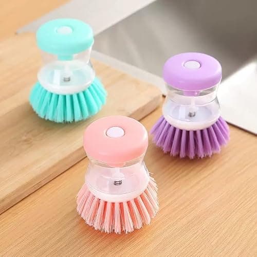 2Pcs Purple Dish Brush with Soap Dispenser, Kitchen Brush, Pot Pan Sink Dispensing Cleaning, Utensils,Washing Up Liquid