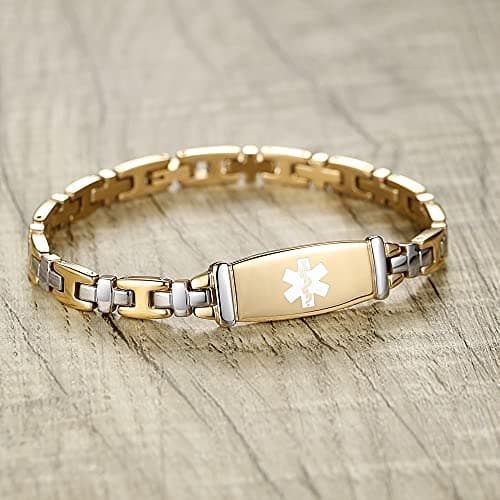 LinnaLove Lady Medical Alert id Bracelets-Gold Medical Bracelets for Women with Free Engraving