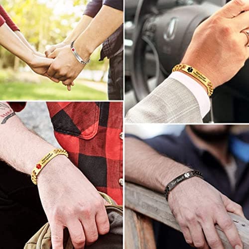 Kurafeel Medical Alert Bracelets for Women & Men, Personalized ID Bracelets - Stainless Steel Emergency Bracelet with Free Engraving, Adjustable for Mom, Mother, Father