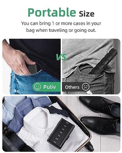PULIV Weekly Pill Organizer with Large Capacity, Dual Protection Pill Box 7 Day, Arthritis Friendly Pill Case Easy to Open, Medicine Organizer for Vitamins, Medications, Fish Oils, Supplements (Black)