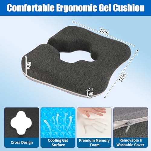 Gel Wheelchair Cushions for BedSores Prevention,Bed Sore Pad Cushion for Butt - Pain Relief for Long Sitting & Relieve Sciatica, Back, Tailbone, Pressure Sore and Ulcer Pain for Pregnant and Elderly