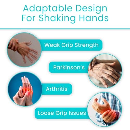 Vive Adaptive Utensil Set - Arthritis Aid Silverware for Parkinsons, Hand Tremors - Easy Grip for Shaking and Trembling Hands - Heavy Stainless Steel Spoon (Bendable)