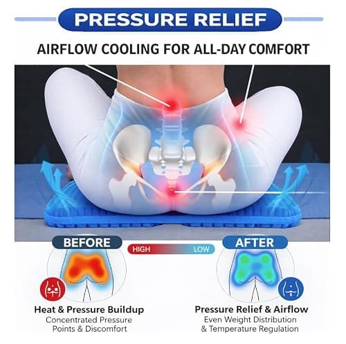 Large Gel Seat Cushion for Long Sitting, Cooling Gel Cushion for Office Chair, Tailbone Sciatica Coccyx Pain Pressure Relief Orthopedic Seat Cushion, Double Handles Non Slip Cover for Car Wheelchair
