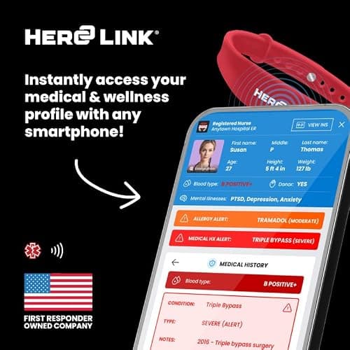 Hero Link® Medical ID Bracelet & Wellness Wristband – Adjustable Silicone, Waterproof, Heat-Resistant, Smart Band with NFC Tag for Instant Emergency Info Access (Red Line - Firefighters)