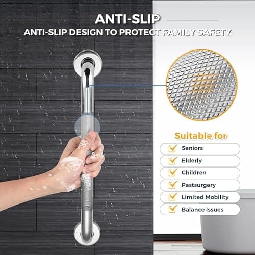 Grab Bars for Shower, 2 Pack 16-Inch Anti Slip Shower Handles for Elderly, Safety Shower Grab Bar, Stainless Steel Handicap Grab Bars for Bathroom (Polished Nickel 1" Diameter)