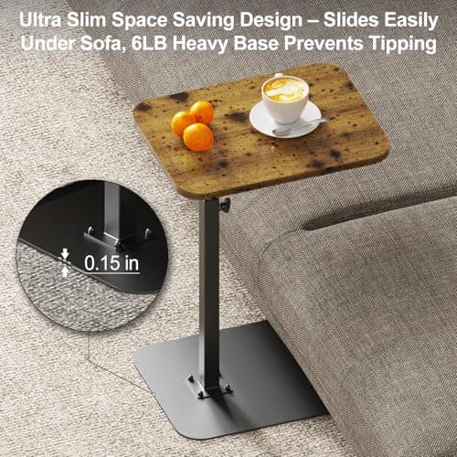 HzTinT TV Tray Side Table Sofa Tray for Couch Heavy Metal Base Swivel/Adjustable Height, Sofa Bed Bathroom Living Room, Study TV Tray C Shaped End Table Food Snack Trays for Eating Small Spaces