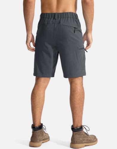 Pudolla Men's Hiking Cargo Shorts 9" Lightweight Outdoor Work Shorts for Men Travel Golf Camping Casual with 5 Zipper Pockets(Deep Grey Large)