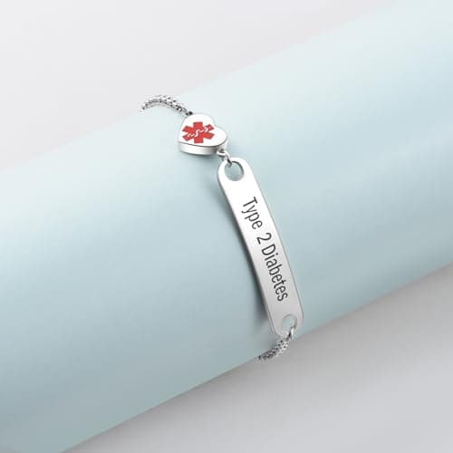 NARTGO Heart Medical Alert Blood Thinner Bracelet for Women Emergency First Aid Health Alert Engraved Stainless Steel Adjustable Chain Bracelets