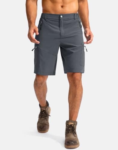 Pudolla Men's Hiking Cargo Shorts 9" Lightweight Outdoor Work Shorts for Men Travel Golf Camping Casual with 5 Zipper Pockets(Deep Grey Large)