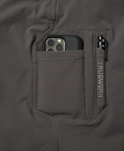 TRUEWERK Men's T2 WerkPant - Three-Season Work Pants, Double-Woven Softshell, Water-Resistant, Windproof, 4-Way Stretch, 9 Pockets, Articulated Knees, 34W x 32L, Deep Grey