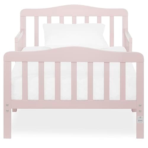 Dream On Me Classic Design Toddler Bed in Pink, Low-to-Floor Wooden Bed with Safety Rails, GREENGUARD Gold & BSA Certified, Non-Toxic Finish