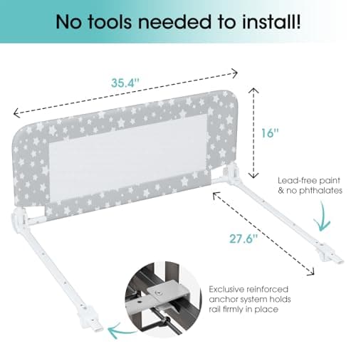 NUTIKAS Crib Rail Guard for Toddlers - 35.4" Toddler Bed Rails Convertible Safety Side Protector Swing Down Mesh Breathable Bed Barriers with Reinforced Anchor Safety