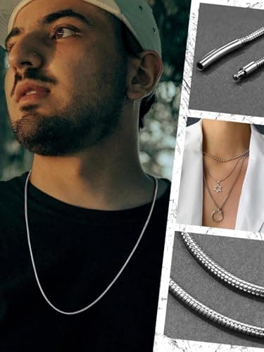 FaithHeart Stainless Steel Italian Chain Necklace Mens 20 Inch Snake DIY Chains for Pendant 2MM Slim Choker Chain for Male