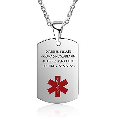 Medical Alert Pendant Necklace for Men Women Custom Engraved Name ID Tag Stainless Steel Emergency Med Alert Necklace for Men Women Medical Alert Jewelry