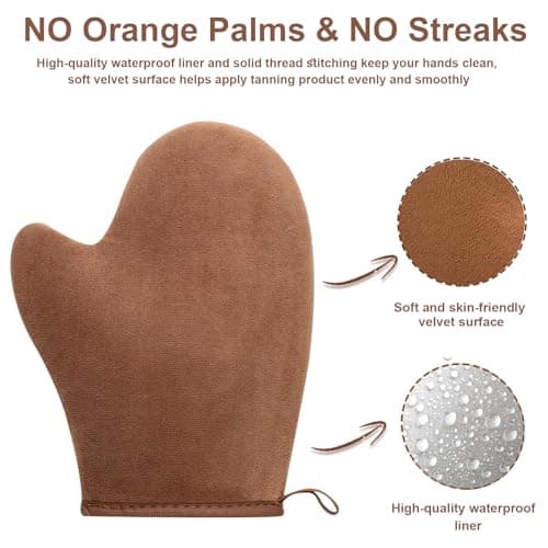2 in 1 Streak-Free Tanning Mitt Set - Leakproof-lined Self Tanner Mitt, Log Tanning Brush, Reusable Self Tanning Mitt and Brushes, Self Tanner Brush for Self Tan Applicator for Lotion, Mousse