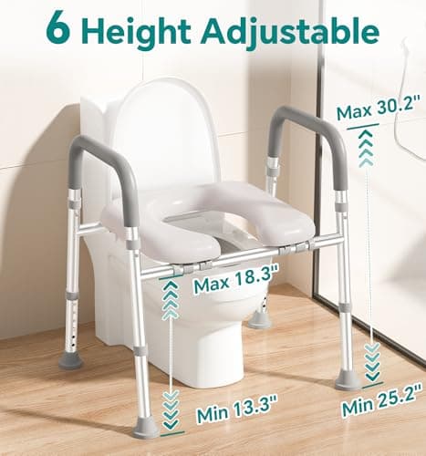 Soundfuse Toilet Seat Risers for Seniors, Raised Toilet Seat with Handles, Adjustable Height & Width, Cozy Padded 400lb Elevated Toilet Seat, Fit Any Toilet