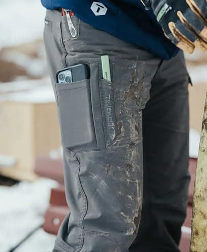 TRUEWERK Men's T2 WerkPant - Three-Season Work Pants, Double-Woven Softshell, Water-Resistant, Windproof, 4-Way Stretch, 9 Pockets, Articulated Knees, 34W x 32L, Deep Grey