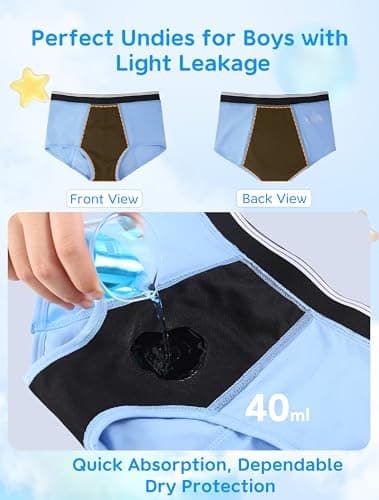 TIICHOO Incontinence Underwear for Children Washable Absorbent Boys Nighttime Underwear 5 Pack (X-Large, Black/Gray/Blue/Neon Green/Orange)