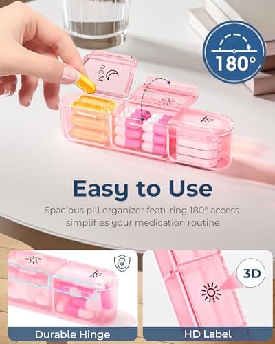 Pill Organizer 3X a Day|Pink Perfection Portable Pill Case|7-Day Weekly Compartment|Stylish Travel Essential for Fashionistas|BPA-Free Health Companion|Luxury Bag Must-Have