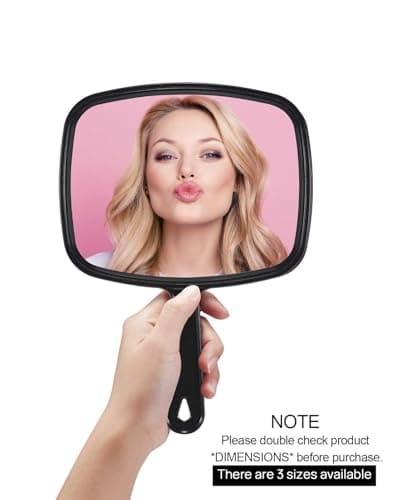 PROTECLE Hand Mirror,9.3" L x 6.7" W Salon Barber Hairdressing Handheld Mirror with Handle, Square Black