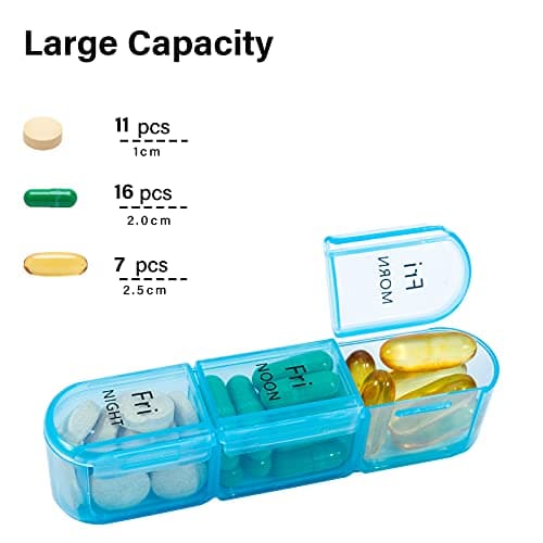 Daviky Pill Organizer 3 Times a Day, Daily Pill Box 7 Day, Weekly Cases Medicine Organizers to Hold Vitamins and Medication