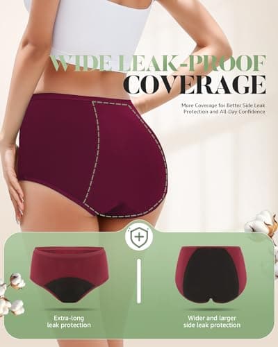 TANSTC Period Underwear for Women Heavy Flow Leakproof Panties Teens High Waisted Menstrual Postpartum Hipster Briefs -3 Pack