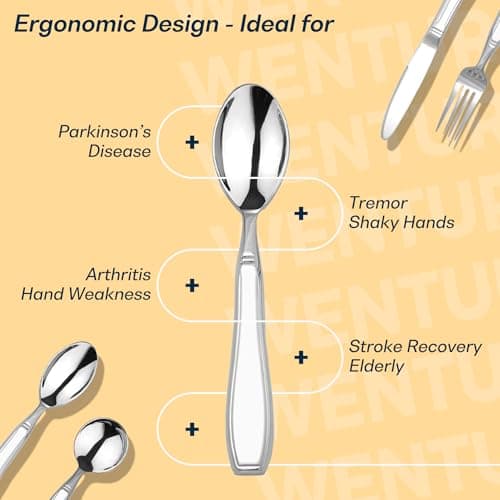 Weighted Utensils for Hand Tremors and Parkinsons, Arthritis, Weak Hand Grip - Weighted Silverware for Hand Tremors - Adaptive Utensils for Elderly - Parkinsons Aids for Living Parkinsons Gadgets Gift