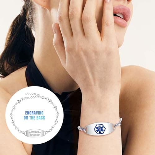 MOTICIUS Personalized Medical Alert Bracelets for Women Custom Medical Bracelets Stainless Steel Free Engraving Personalized Medic ID Bracelet Wristband for Women Autism Diabetic Epilepsy Asthma (Style 4)