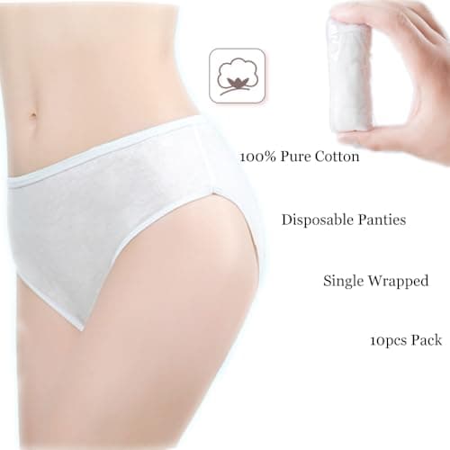 STARLY Women's Disposable Pure Cotton Underwear Travel Panties High Cut Granny Briefs (10pcs,White,L)