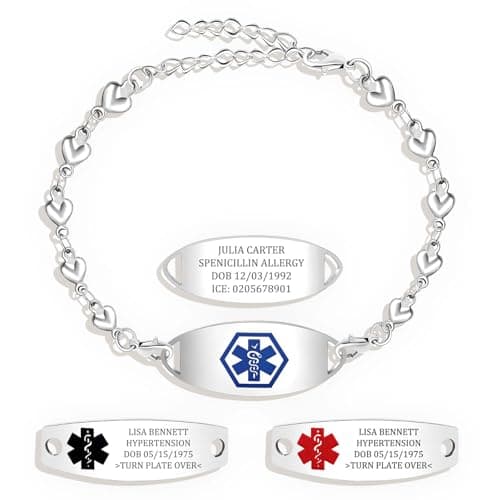 MOTICIUS Personalized Medical Alert Bracelets for Women Custom Medical Bracelets Stainless Steel Free Engraving Personalized Medic ID Bracelet Wristband for Women Autism Diabetic Epilepsy Asthma (Style 4)
