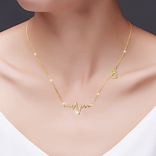 Yearace 925 Sterling Silver 18k Gold Plated Life Line Heart EKG Golden Heartbeat Choker Necklace Nurses' Day Jewelry for Women Graduates, 18 inch
