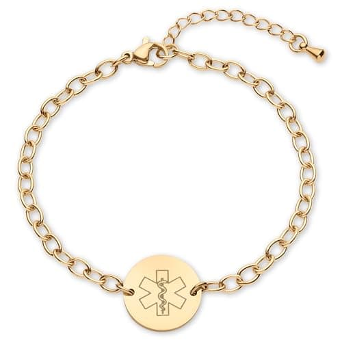 Medical Alert ID Bracelet for Women, Adjustable Customized Medic Jewelry for Woman, 18k Gold Rose Silver, Personalized Engraving, Hypoallergenic, Waterproof, Includes Gift Box & Med ID Wallet Card