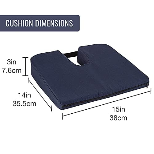 DMI Gradual Slope Seat Cushion for Coccyx, Sciatica and Tailbone Pain Used With Dining Room Chairs, Desk Chairs, Thin Car or Wheelchair Cushions, Machine Washable-Cover, 15 Inch, Navy