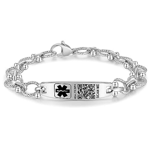 Theluckytag Sterling Silver Medical Bracelet with QR Code, Custom Emergency Info, Chain, Small 7''-9''