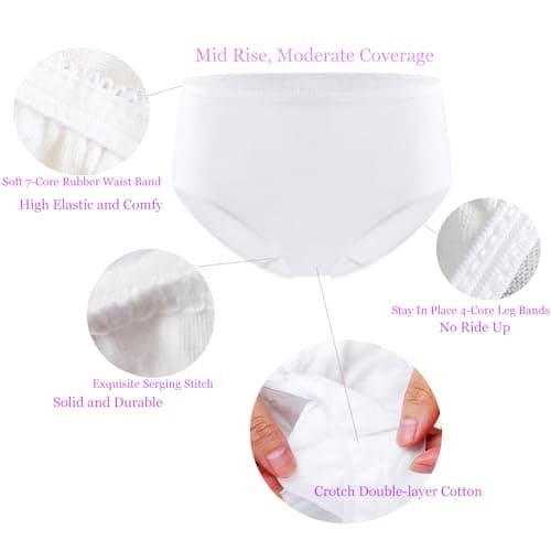 STARLY Women's Disposable Pure Cotton Underwear Travel Panties High Cut Granny Briefs (10pcs,White,L)