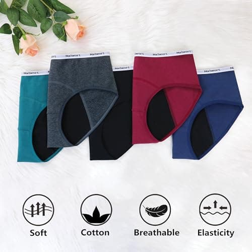 Nalwort Womens Period Underwear Menstrual Period Panties Postpartum Cotton Panties 5 Pack (as1, alpha, m, regular, regular, Color-01)