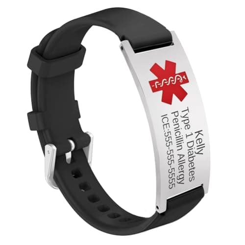 Hdtnhi Personalized Silicone Medical ID Bracelets for Women.Customized Stainless Steel Emergency Alert Bracelet Medic Bracelet. Adjustable in size.