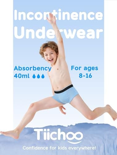 TIICHOO Incontinence Underwear for Children Washable Absorbent Boys Nighttime Underwear 5 Pack (X-Large, Black/Gray/Blue/Neon Green/Orange)