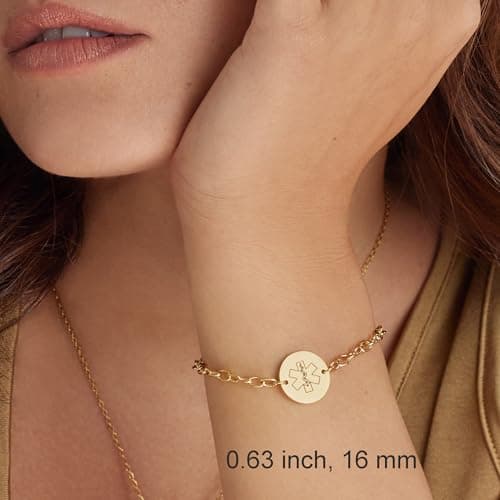 Medical Alert ID Bracelet for Women, Adjustable Customized Medic Jewelry for Woman, 18k Gold Rose Silver, Personalized Engraving, Hypoallergenic, Waterproof, Includes Gift Box & Med ID Wallet Card