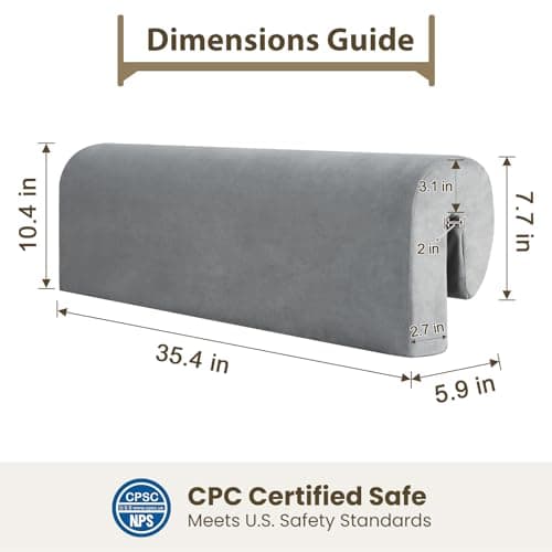 Smashier Toddlers' Bed Rail Bumpers Protector, Children's Bed Guardrail Padding, Soft Cushioned Barrier, Increased Height, Easy to Install, Washable Cover, Fits Floor, Bunk & Loft, 3 Ft, Gray, 1Pack