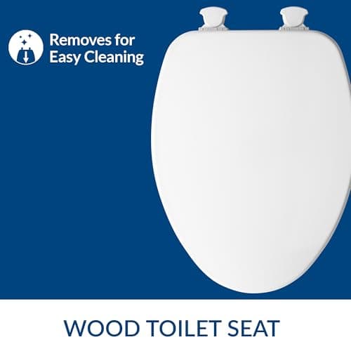 CHURCH Toilet Seat, Easy Clean Hinges Release for Deep Cleans, Durable Enameled Wood Seat, Elongated, White
