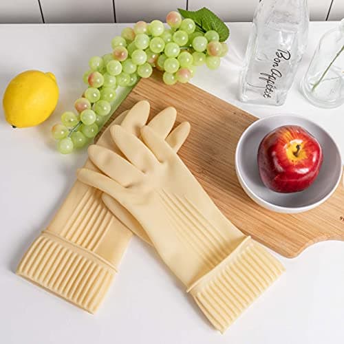 MAMISON White Medium Rubber Gloves, Multipurpose Kitchen Gloves for Cooking, Cleaning, Food Prep, Food-Grade Natural Rubber Gloves, Reusable Food Prep Gloves for Catering, Restaurant (Pack of 3 Paris)