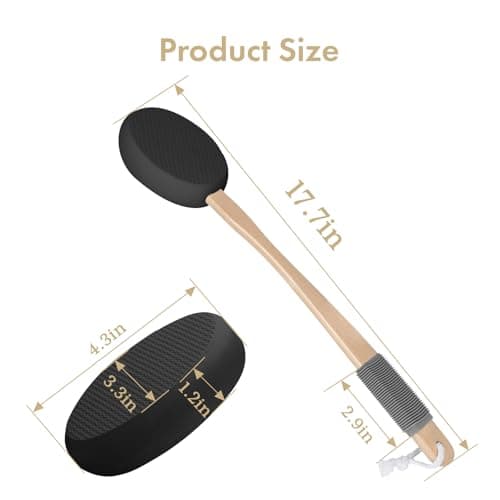 AmazerBath Lotion Applicator for Back, Feet, 4 Replacement Pads with 17" Curved Handle, Back Sunscreen Applicator for Kids, Elderly, Women, Apply Skin Cream Medicine Moisturizer Tanner, Black