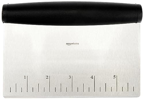 Amazon Basics Multi-Purpose Bench Scraper, Stainless Steel Dough Cutter with Measurement Marks, Dishwasher Safe, Non-slip Contoured Grip, 6", Black, Silver