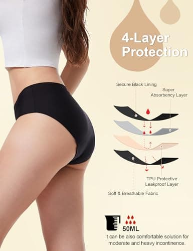 EcoPeriod Period Underwear for Women Heavy Flow Seamless LeakProof Menstrual Underwear No Show Period Panties (US, Alpha, Large, X-Large, Regular, Regular, Black 3 Pack)
