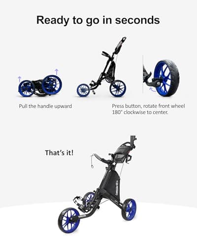 Caddytek CaddyLite EZ V8 Golf Push Cart - Lightweight 3 Wheel Foldable Cart with One-Click 2-Step Folding, EVA Wheels, Adjustable Handle, Cooler Basket, Umbrella & Drink Holder, Compact Golf Cart