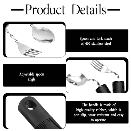 Bendable Adaptive Utensils,1 Pcs Spoon,1pcs Fork(Black),for Elderly, Disabled People, Parkinson’S, Arthritis, Hand Tremors, Weak Hand Grip & Handicapped,Convenient for Independent Eating